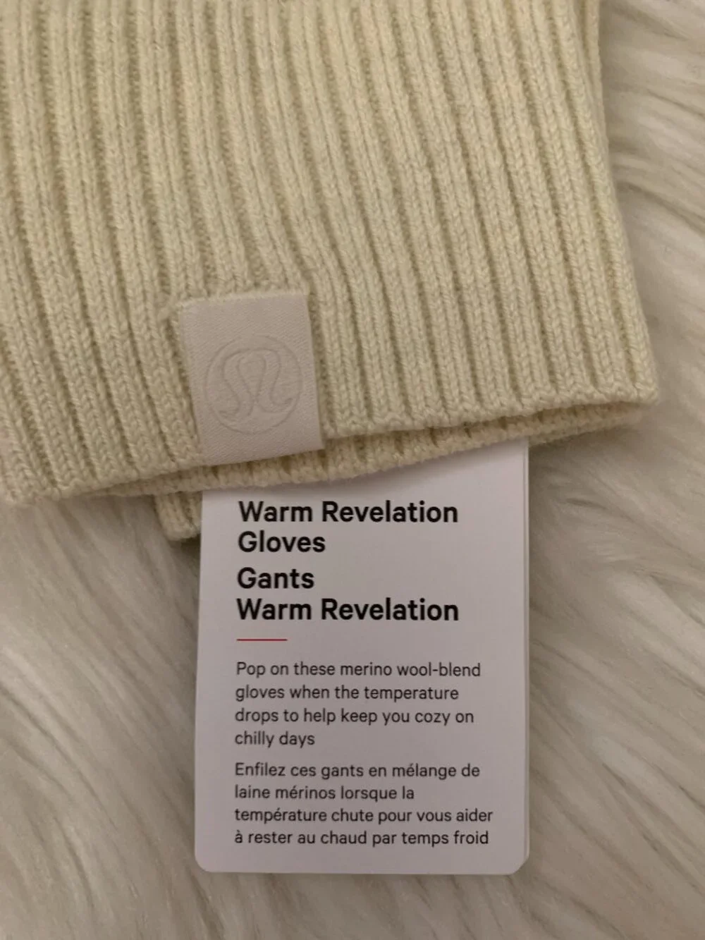 LULULEMON Warm Revelation Gloves in Heather Light Ivory Sz LARGE